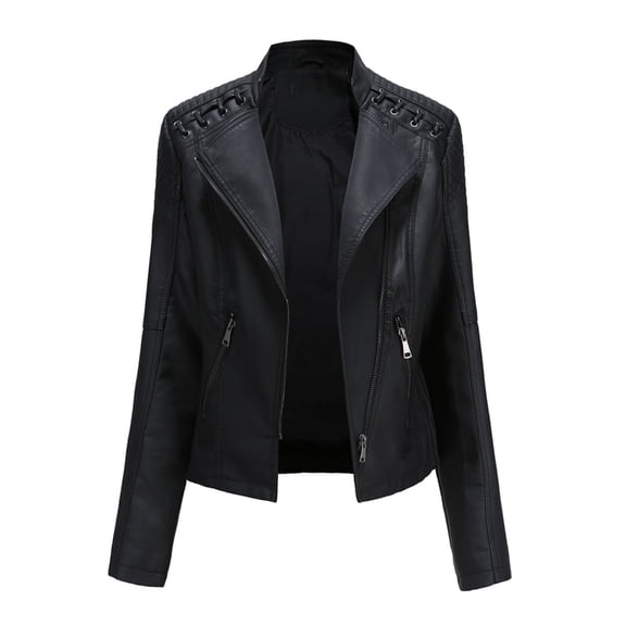 AZoiNM Women's Faux Leather Moto Jacket, Lace-Up Shoulder Biker Coat, Asymmetrical Zip Lapel Motorcycle Jacket with Pockets, Fall Spring Outerwear