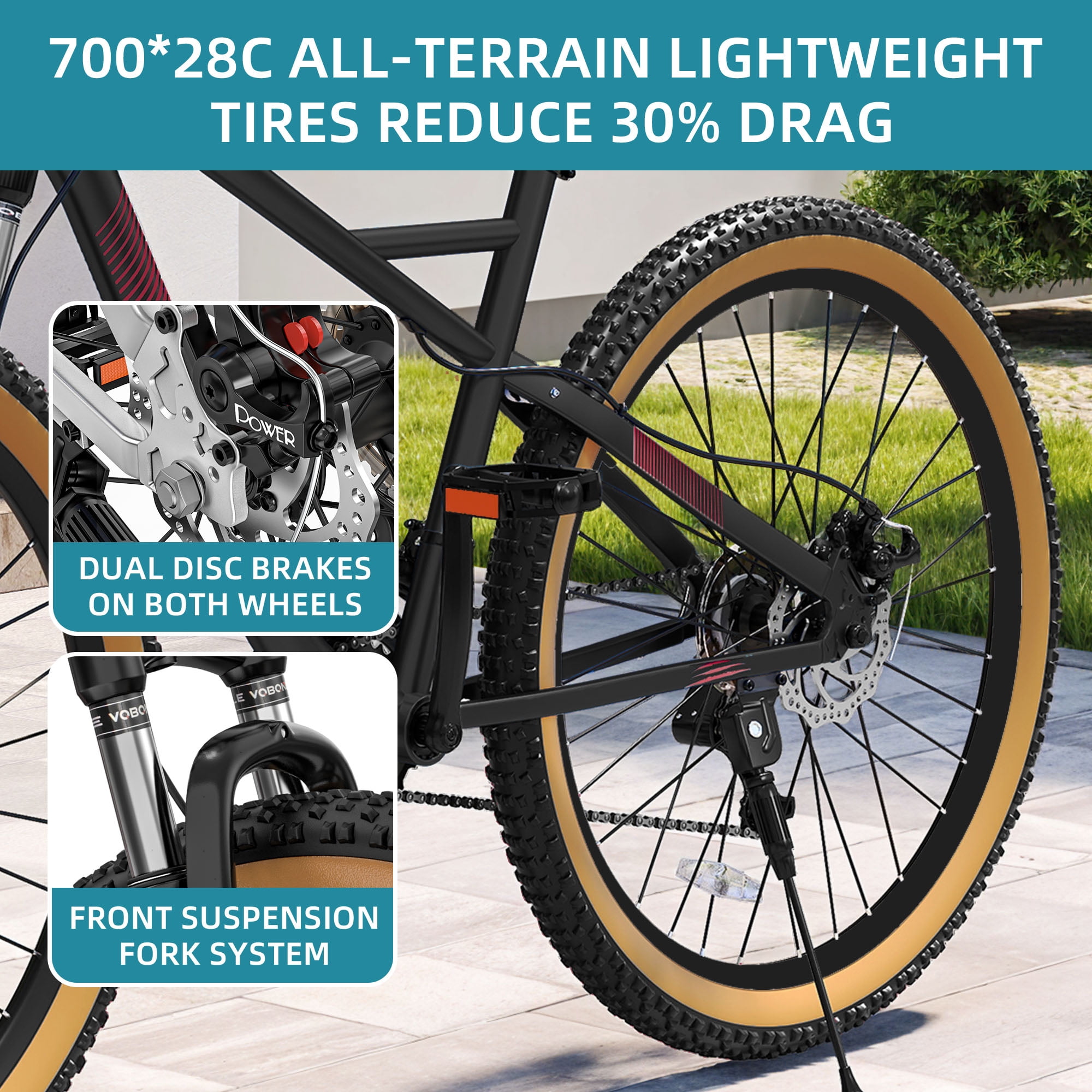 Uforic 26" Mountain Bike, 21-Speed, Dual Disc Brakes, Front Suspension, Aluminum Frame for Adults, Black