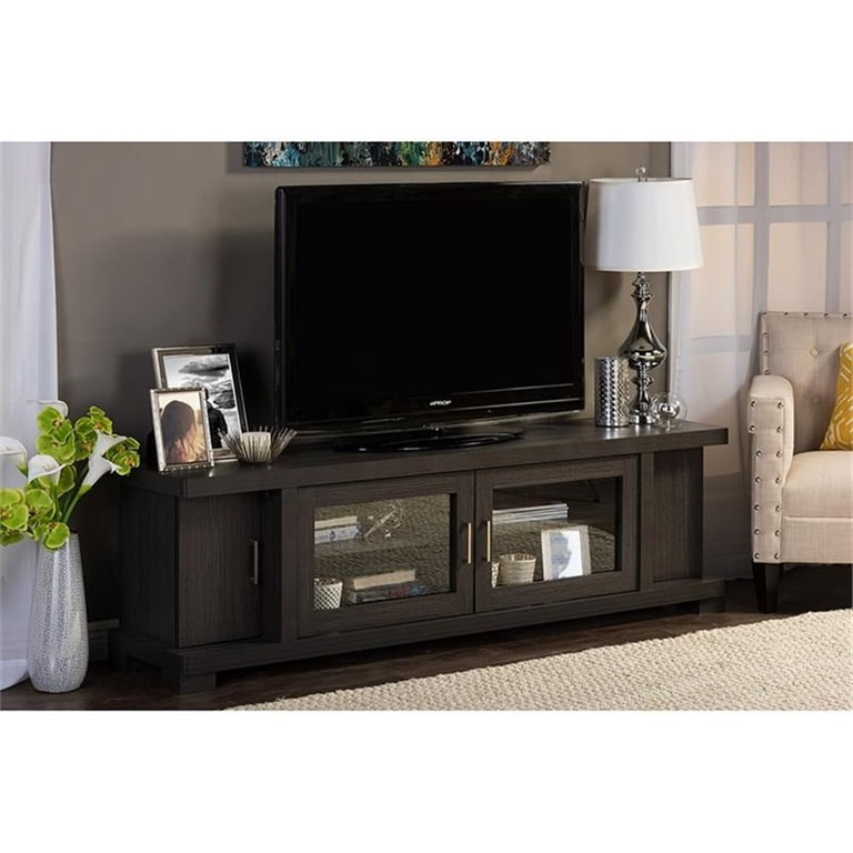Baxton Studio Viveka 70-Inch Dark Brown Wood TV Cabinet with 2