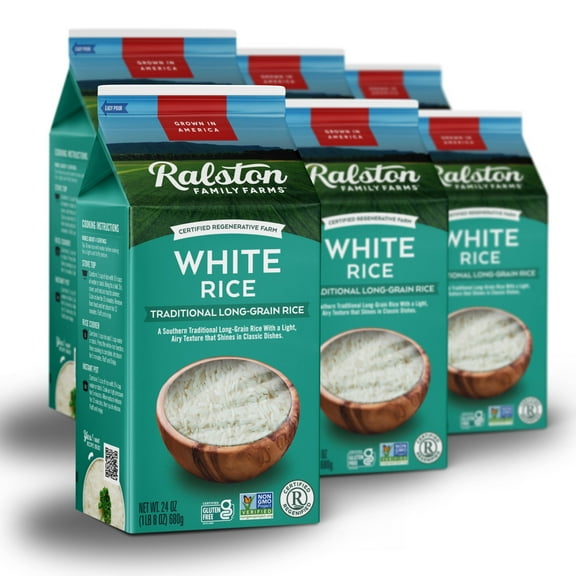 Ralston Family Farms Traditional White Rice, 24 oz Carton: 6 Pack, American Grown, Non-GMO, Naturally Gluten Free