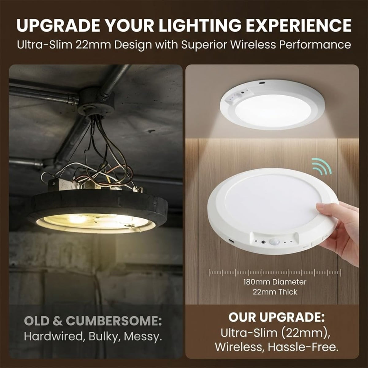 Rechargeable Ceiling Light with Remote: Motion Sensor, 3 Color Temps, Battery Operated, No Wiring