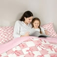 thumbnail image 5 of Homewish Pink Bowknot 3-Piece Full Size Comforter Sets For Girls,Geometric Plaid Bedding Comforter Set,Dreamy Princess Lightweight Bedding Sets,Luxury Bedroom Decor,Reversible, 5 of 8