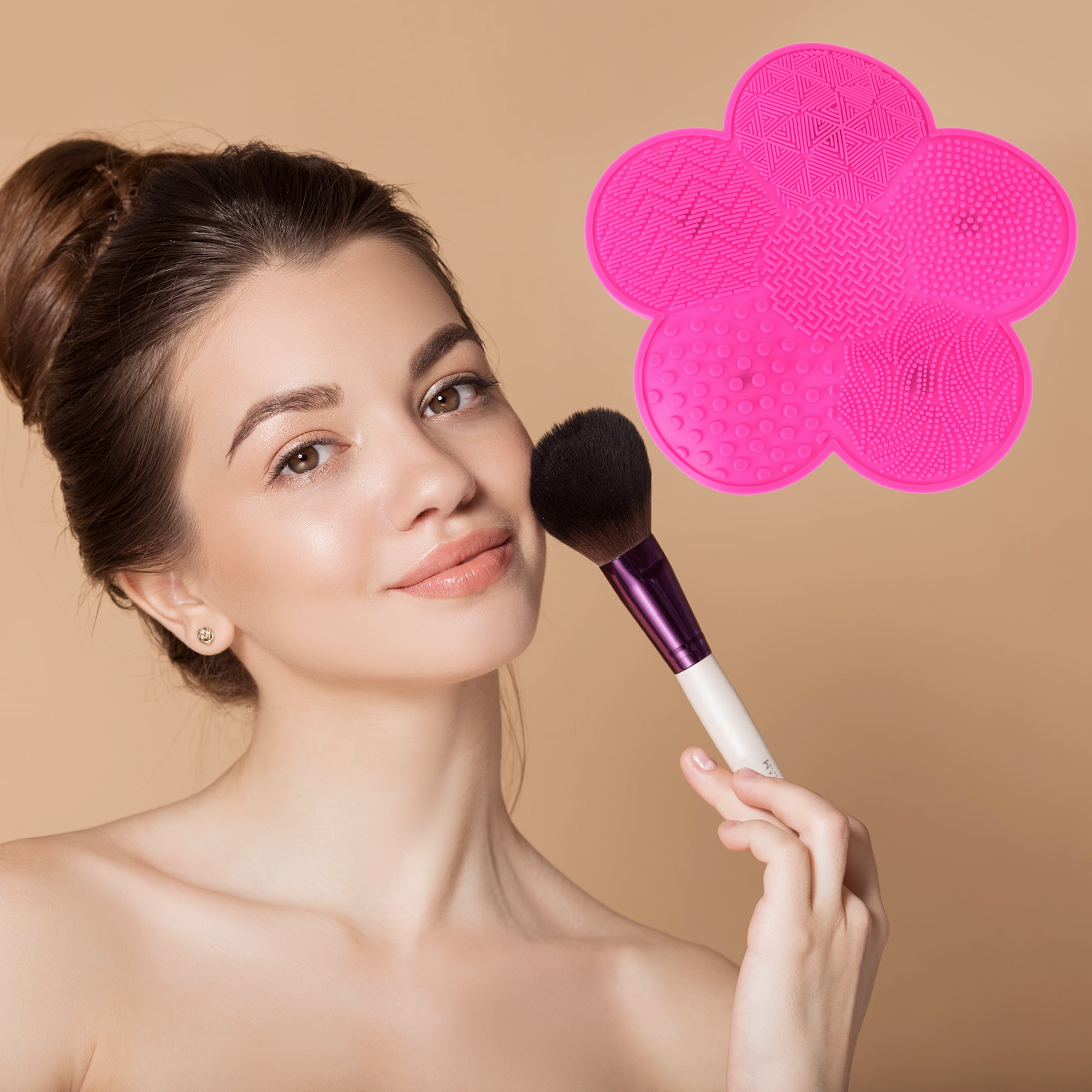 Unique Bargains 1Pc Durable Flower Shaped Makeup Sponge Brush Cleaner Rose Red