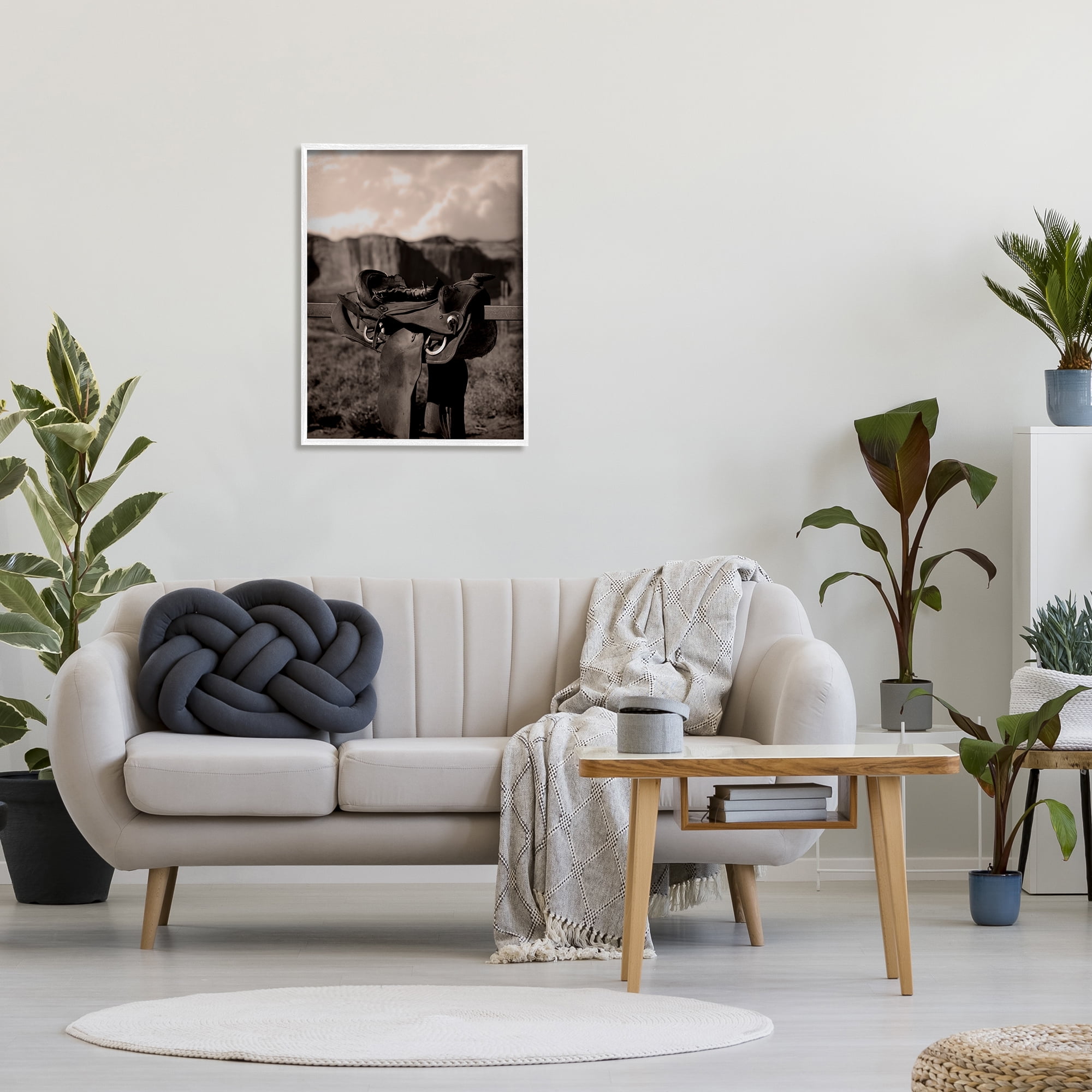 Stupell Industries Horse Saddle in Desert Landscape Photography White Framed Art Print Wall Art, 24 x 30