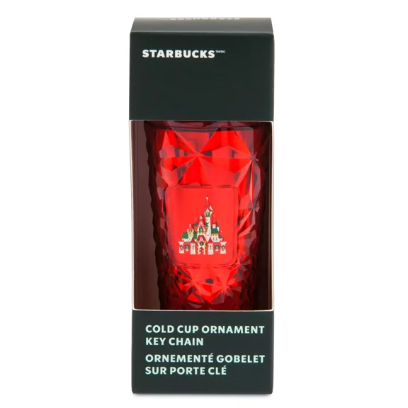 Disney Fantasyland Castle Holiday Starbucks Bling Keychain, Red, 1