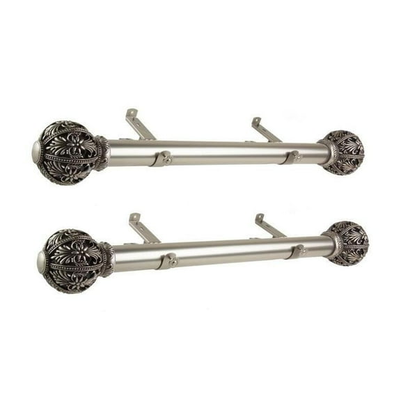 Steel Curtain Rods Set - 12-20 Inch Adjustable Rods & Finials - Satin Nickel Drapery Hardware