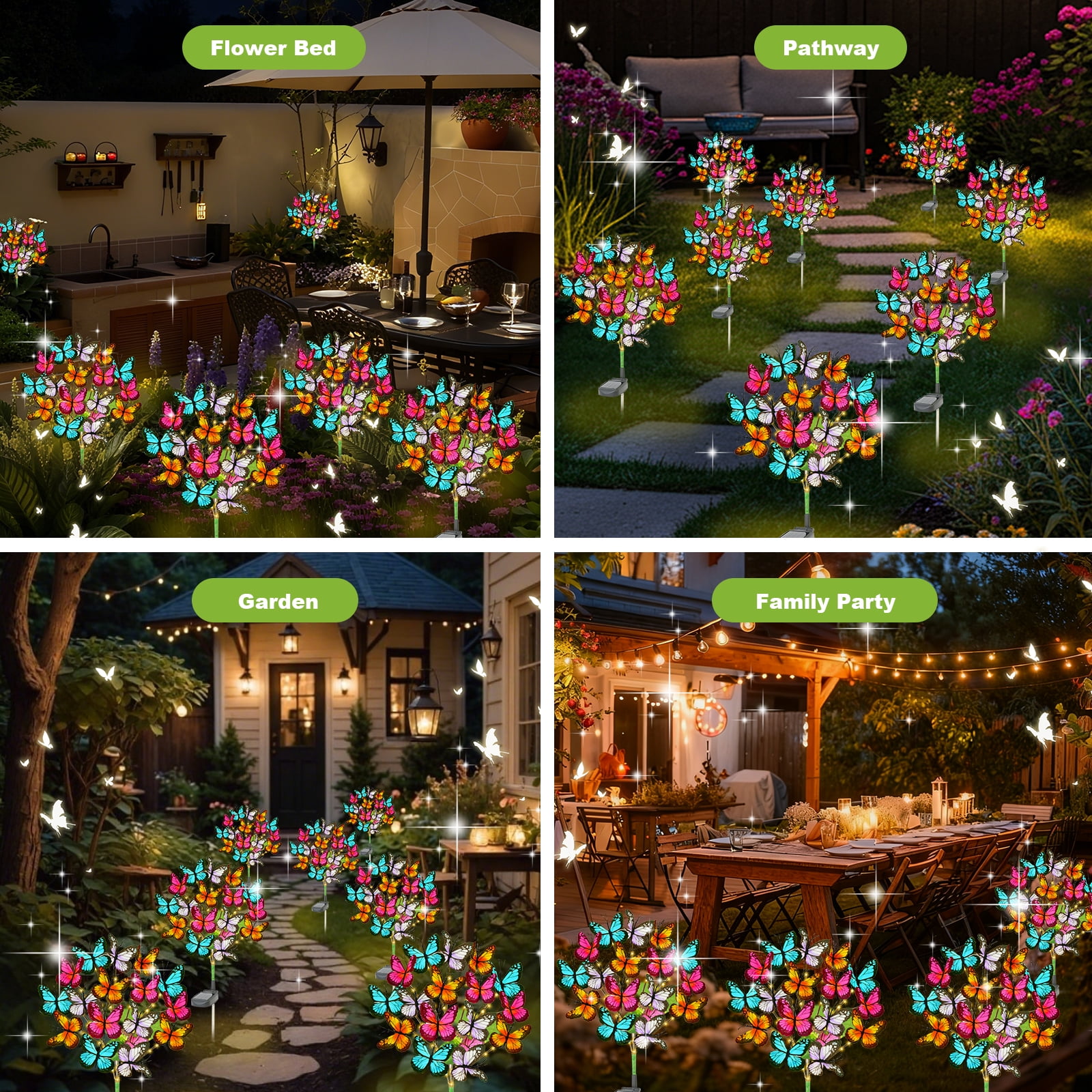 TopZoo Solar Garden Stake Lights, 4 PCS Decorative Solar Lights Outdoor with 43 LED 17 Butterfly Flower Garden Decor Waterproof, Outdoor Decor for Yard Patio Lawn Christmas