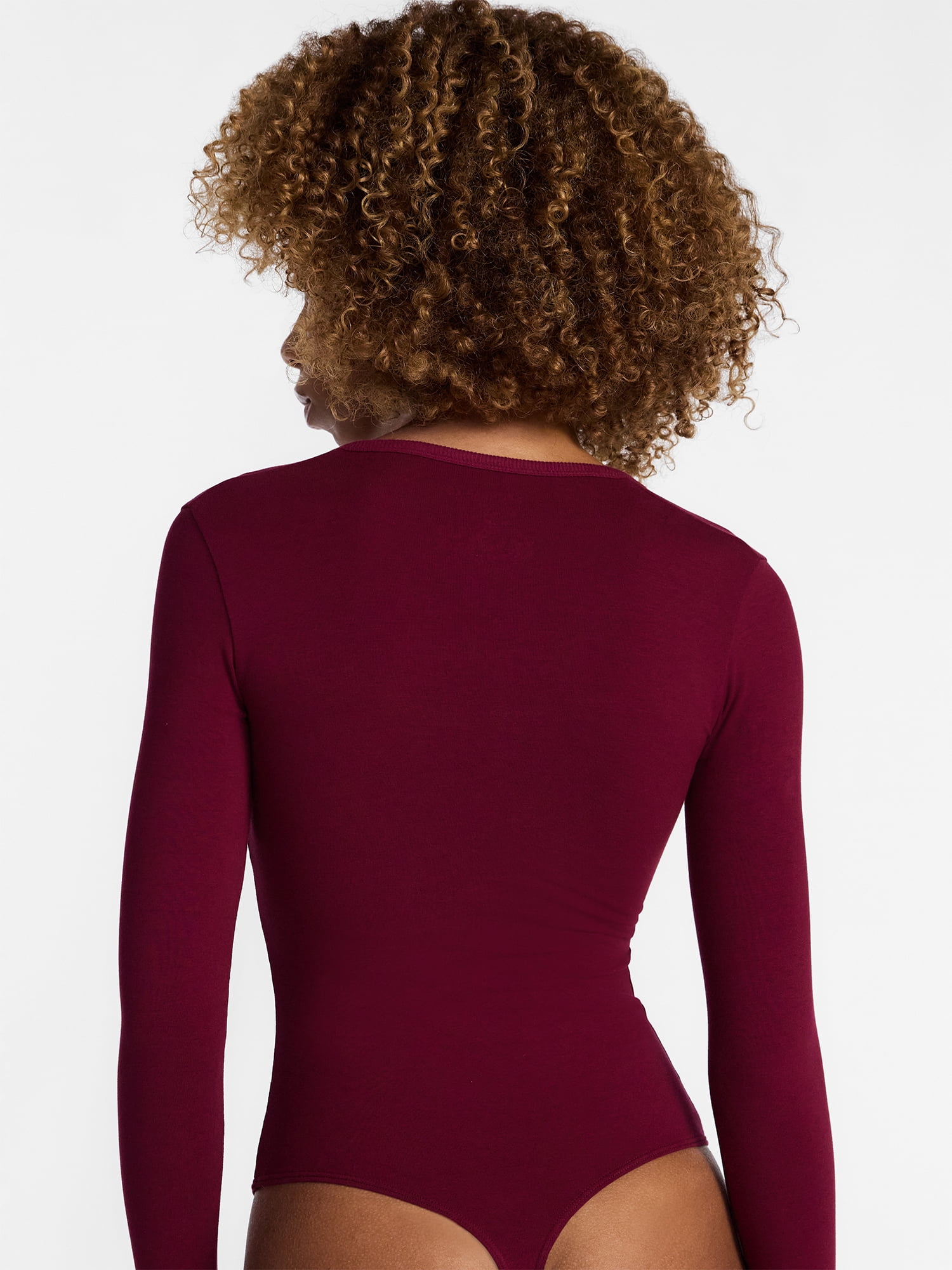 No Boundaries Cotton Stretch Jersey Henley Bodysuit with Long Sleeves, Women's XS-XXXL