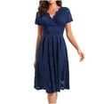 thumbnail image 1 of LOVZFMLL Mode Femme Été Manches Courtes Aguichant Décontractée Uni Dentelle Robe à Col en V Bleu 2TG, 1 of 8