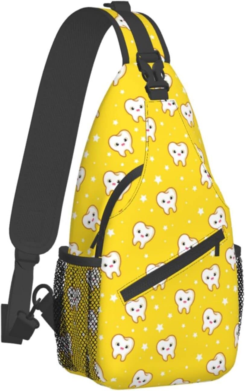 Teeth Pattern Sling Bag Crossbody Hiking Travel Chest Bags Backpack Shoulder Daypack for Women Men