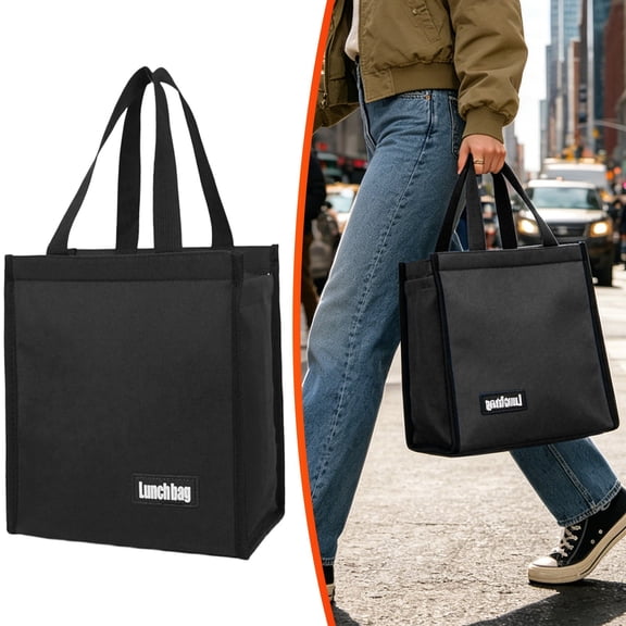 Insulated Lunch Bag for Men Women, Black Large Capacity Leak Proof Cooler Bag, Vertical Tall Container Fit, Thick Thermal Insulation for Work Travel Picnic, Keep Food Hot or Cold (23*27.5Cm)