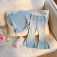 thumbnail image 7 of JUMEYU Spring Toddler Girl Clothes Toddler Girl Clothes Short Sleeve Cartoon & Graphic Top + Flared Leg Pants 3T 4T (Light Blue,3-4 Years), 7 of 7