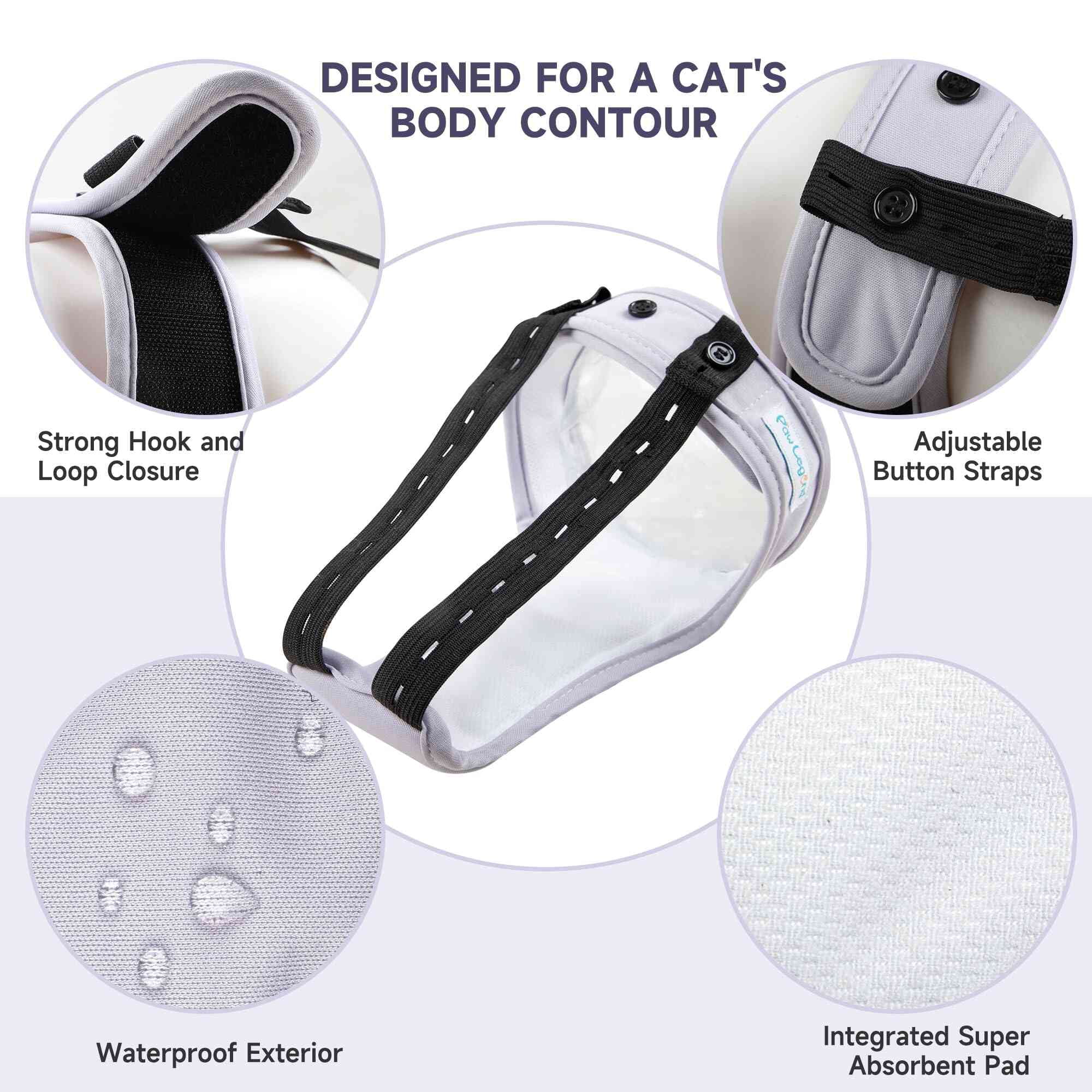 Paw Legend Cat Diapers for Female Cats Diaper for Male Cat Spraying Washable Reusable Kitten Diapers for Cats Incontinence Pet Diapers (3 Pack, Large)
