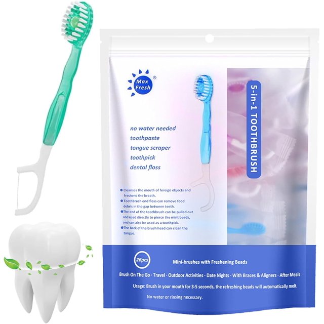 Indicativet 5 in 1 Mini Toothbrush & Floss, 2025 Mini Travel Toothbrush Disposable with Toothpaste, Portable Individually Wrapped Oral Care Set Tool 4 Flavors for Travel Gathering Use