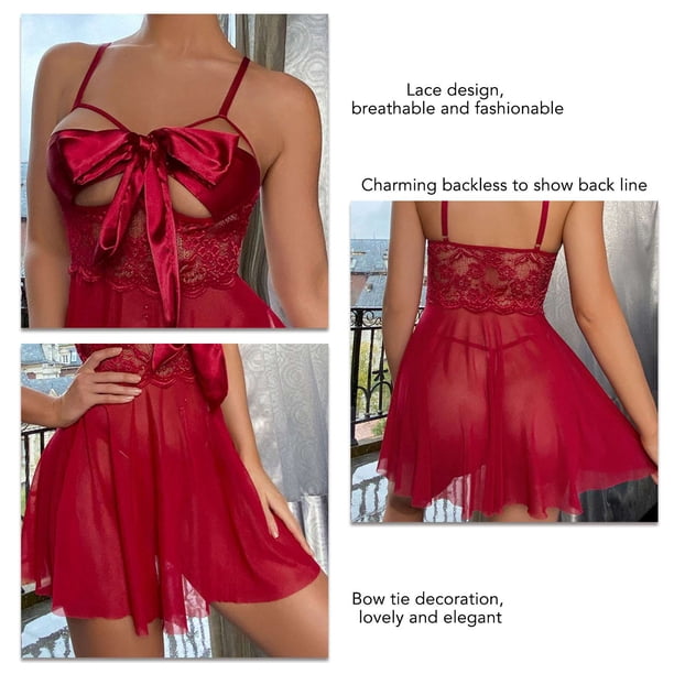 Camisón Con Correa, Perspectiva De Camisón De Encaje, Pajarita Transpirable Encantadora Para Mujer Para Viajes ANGGREK No