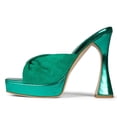 thumbnail image 2 of FSJ Women Open Square Toe Bow Mules Platform Slip on Chunky High Heels Elegant Dress Party Heeled Slides Size 9.5 Green, 2 of 4