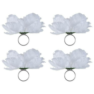 Peony Napkin Ring Set - White - Set of 4