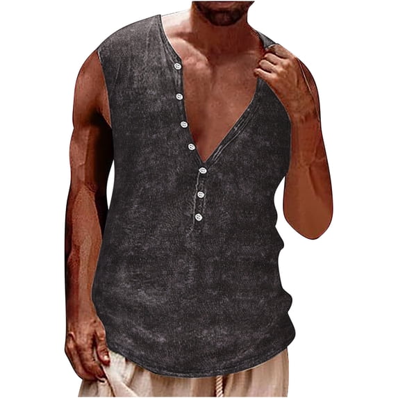 M-4X Big & Tall Tank Tops for Men Sleeveless Button Crewneck Undershirts Shirts Mens Casual Solid Color Pullover Breathable Athletic Workout Vests