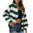 thumbnail image 2 of RXIRUCGD Chandail Ample à Fermeture Éclair pour Femme, Tissé, à Rayures, Patchwork, Semi-Col Roulé, Manches Longues, Col à Revers, Haut/chemise, Vert, Taille : M, 2 of 6