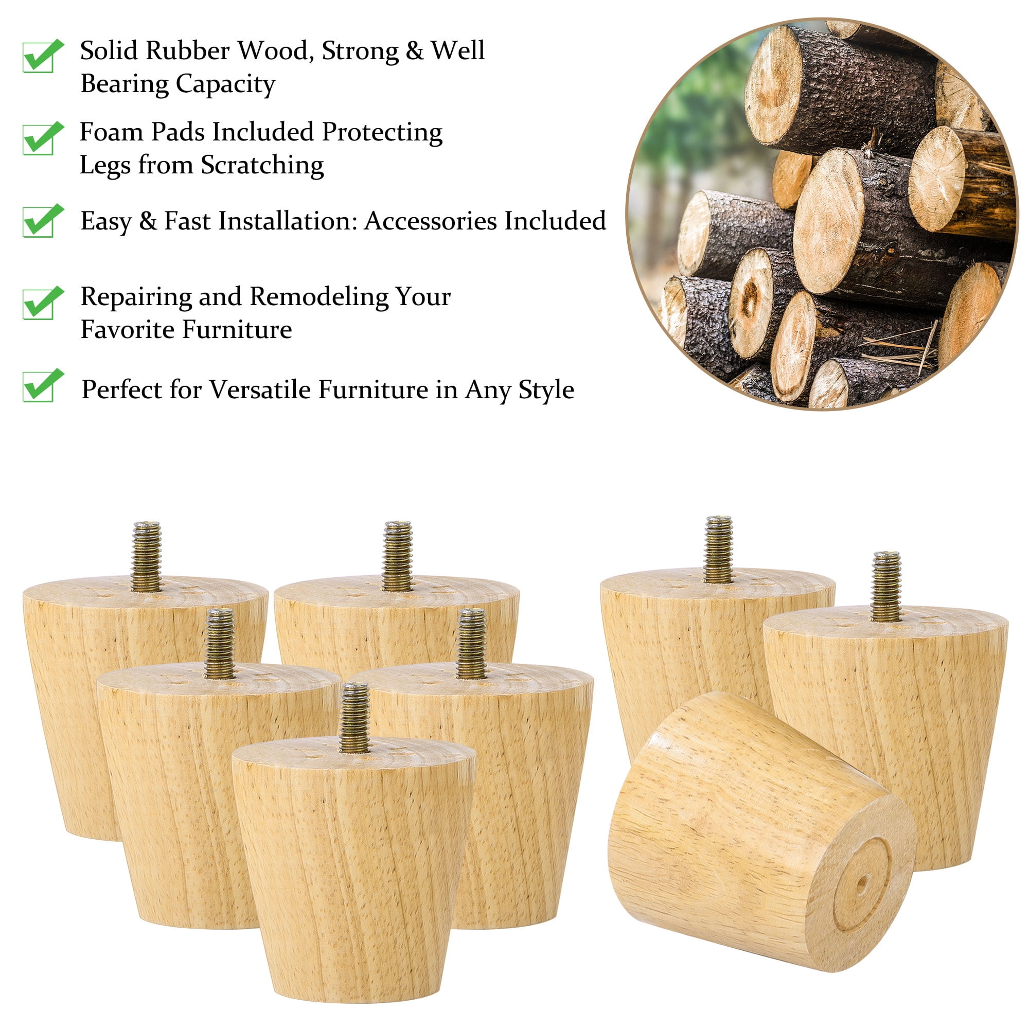 Unique Bargains Wood Furniture Legs Replacement Feet for Sofa Chair, 8Pcs