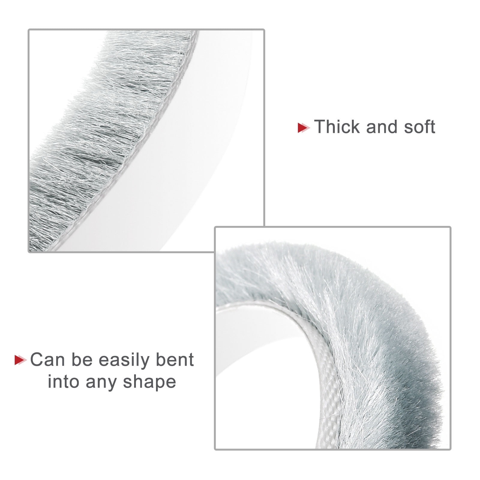 Uxcell 2 Pack Weather Stripping Brush, 39ft L x 0.35" W x 0.35" H Self-Adhesive Seal Weatherstrip Sweep Brush Gray for Door Window