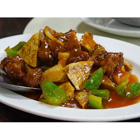 Canvas Print Sweet and Sour Meal Yam Pork Stir-Fired Fried Stretched Canvas 10 x