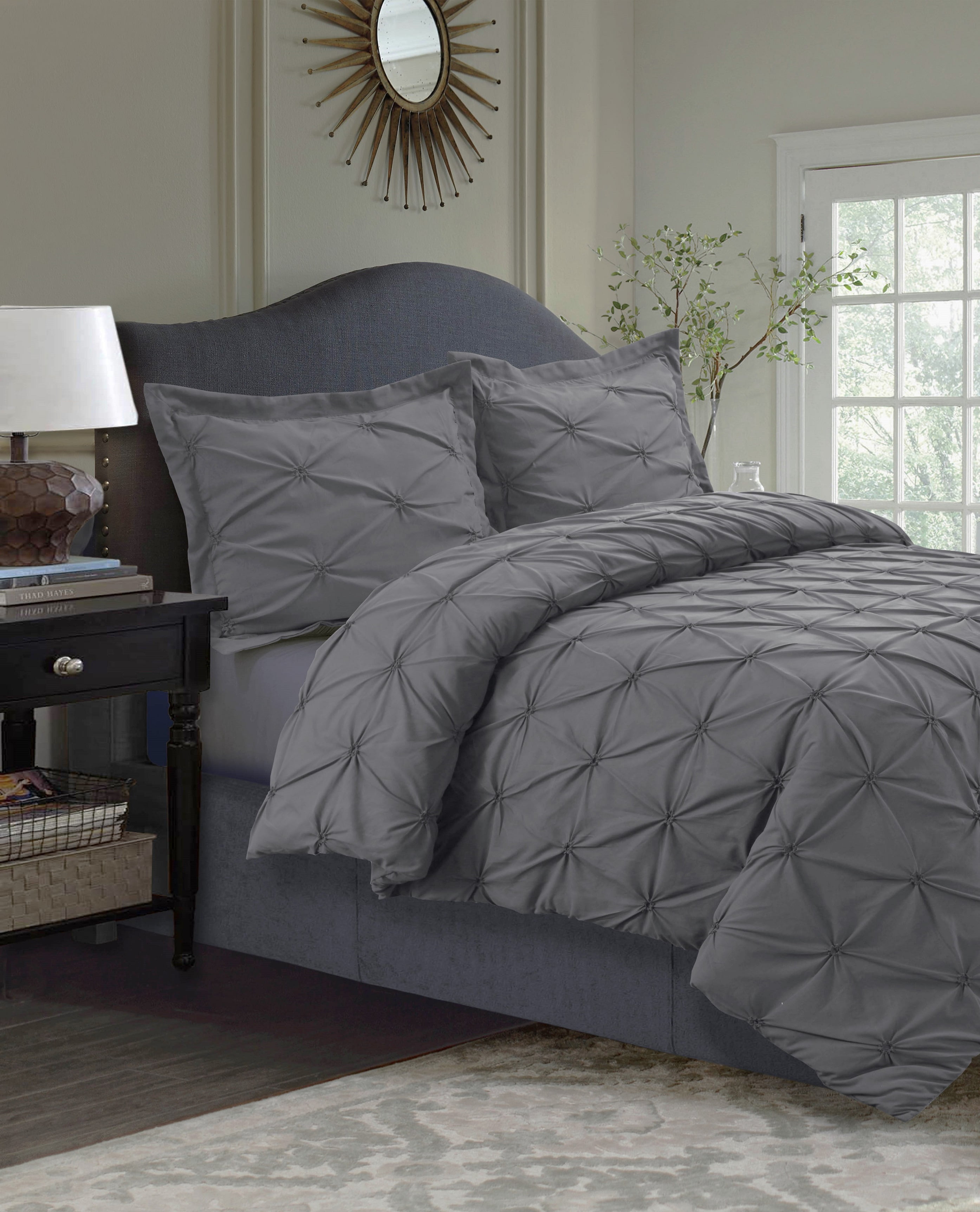 Sydney Pintuck Oversized Duvet Cover Set Queen Grey