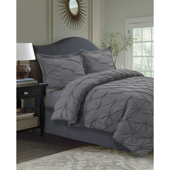 Sydney Pintuck Oversized Duvet Cover Set Twin Grey
