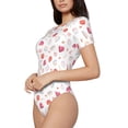 thumbnail image 2 of Balery Red coral and scallop seashell Women's Short Sleevee Crew Neck Bodysuit Tops Short Sleeve Tops Basic-Large, 2 of 9