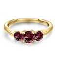 thumbnail image 3 of Gem Stone King 10K Yellow Gold Red Rhodolite Garnet Engagement Ring for Women | 1.34 Cttw | Round 5MM | Gemstone January Birthstone | Size 8, 3 of 6