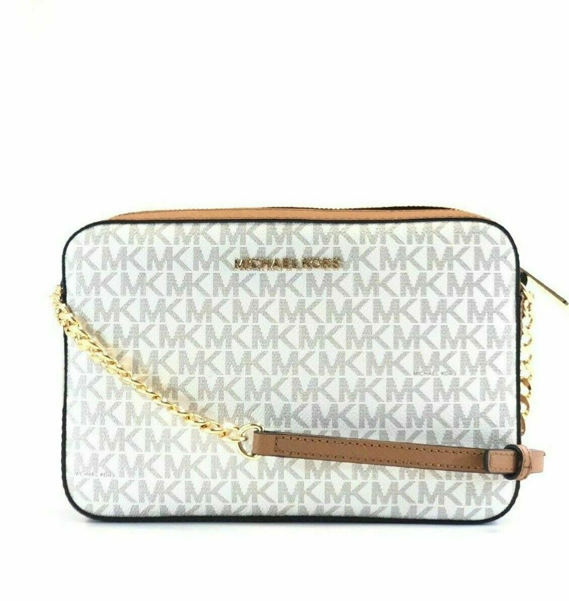 Michael Kors Jet Set Large Saffiano Leather Crossbody [Vanilla Signature] - Walmart.com