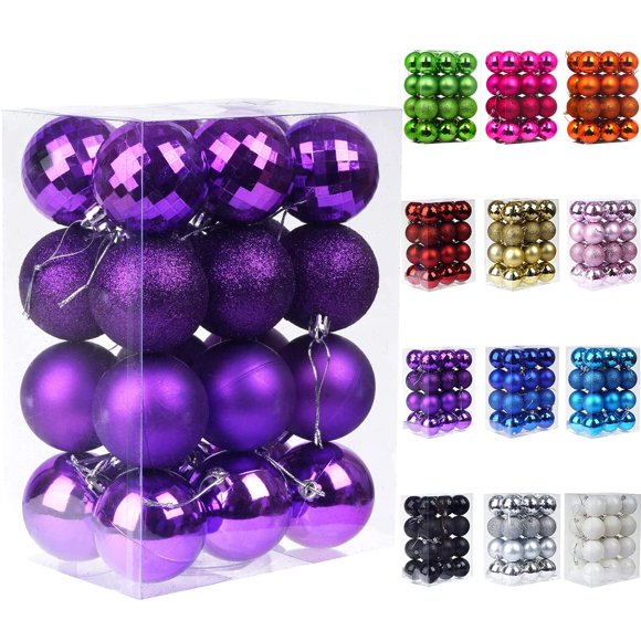 Emopeak 24Pcs Christmas Balls Ornaments for Xmas Christmas Tree - 4 Style Shatterproof Christmas Tree Decorations Hanging Ball for Holiday Wedding Party Decoration (2.4 ""/6.2CM, Purple)
