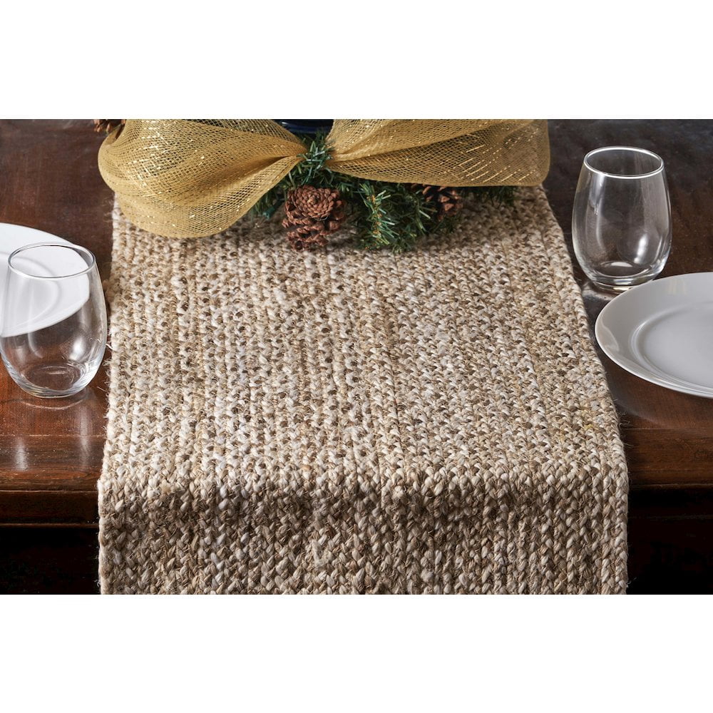 LR Home Classic Jute Table Top Placemat in White/Tan,  1'4" x 6'8"