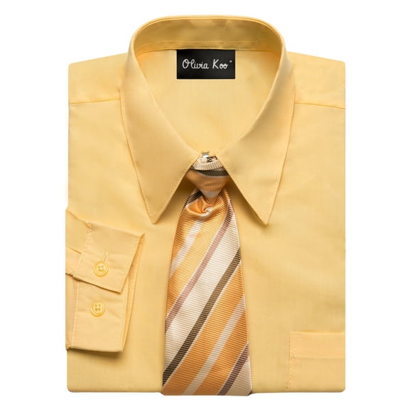 OLIVIA KOO Boys Kids Long Sleeve Solid Color Dress Shirts With Matching Windsor Tie Set,Banana,3T