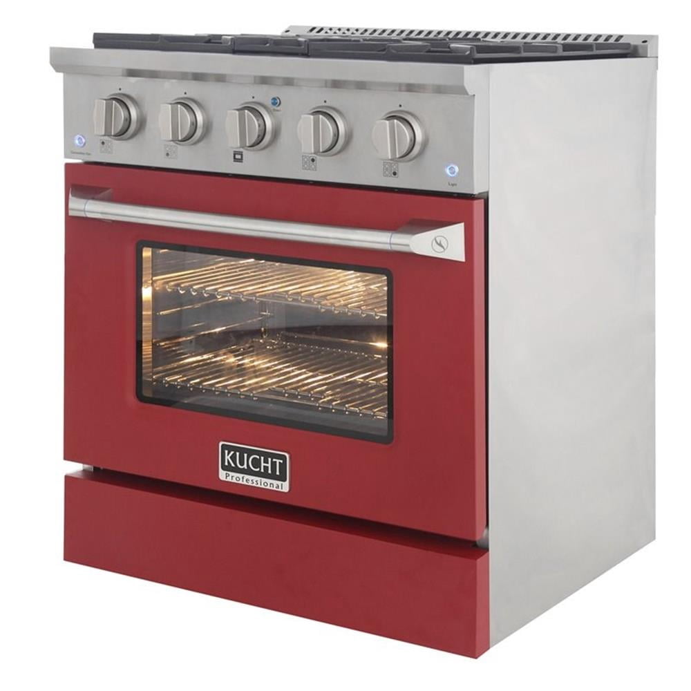 Pemberly Row 30" Modern Stainless Steel Natural Gas Range in Red/Silver