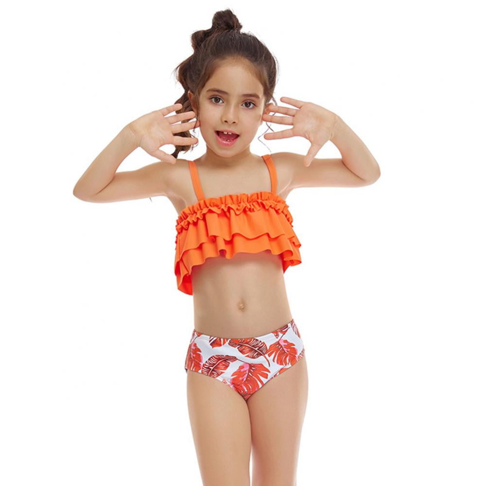 Girls Tankini Halter Swimsuit Bikini Ruffled Tops+Bottom Bathing Suits Swimwear 