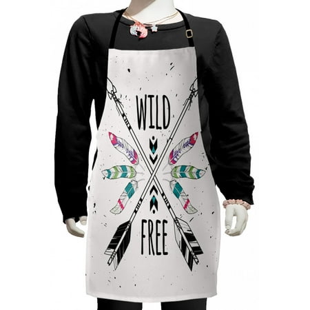 

Tribal Kids Apron Crossed Arrows Wild and Free Motivation Words Primitive Illustration Boys Girls Apron Bib with Adjustable Ties for Cooking Baking Painting Black Coconut by Ambesonne