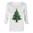 thumbnail image 4 of Guieoi Womens Tops under $10 Womens 2025 Trendy Christmas Printed T-shirt 3/4 Sleeves Blouse Round Neck Casual Loose Top White Black*Friday/Cyber*Monday, 4 of 6