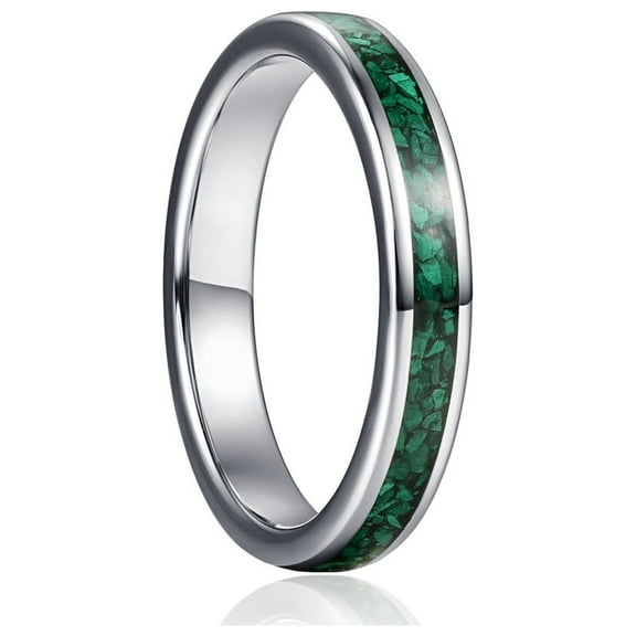 4mm Silver Tungsten Wedding Rings for Men Women Malachite Fragments Inlay Promise Ring for Couples