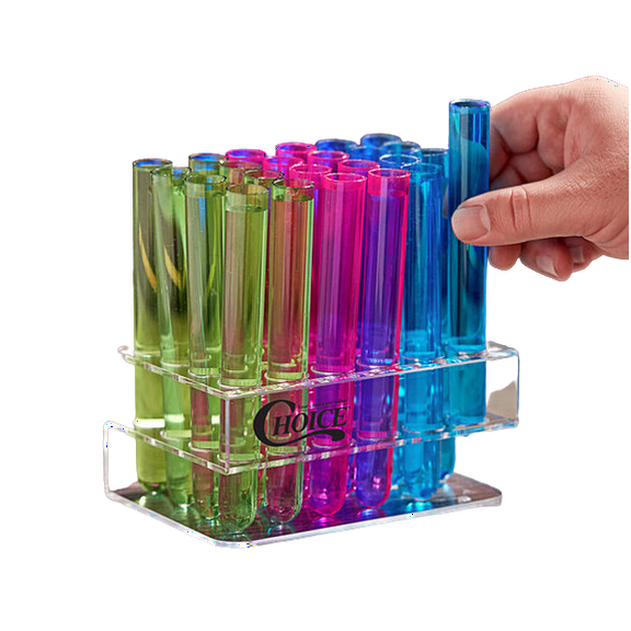 Choice Test Tube / Shooter Rack with 100 Assorted Neon Test Tube Shots / Shooters