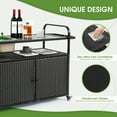 thumbnail image 4 of HOMEFUN Outdoor Kitchen Island Wicker Serving Console Cart & Grill Bar Table Waterproof with Wheels and Ice Bucket Backyard and BBQ Prep, Black, 4 of 13