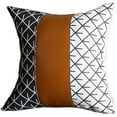 thumbnail image 2 of Bohemian Handmade Decorative Single Throw Pillow Vegan Faux Leather Geometric 17" x 17" Brown & Ivory Square for Couch, Bedding, 2 of 3