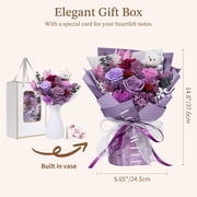 Emibele Preserved Flower Bouquet Gifts for Mom,Purple Eteranl Roses Bouquets with Bear, Gifts for Her Women Wife Grandma on Valentines Mothers Day Birthday Anniversary
