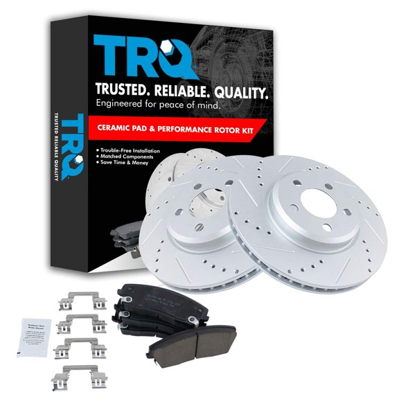 TRQ Front Performance Brake Pad & Rotor Kit Brake Pads Brake Rotors Set Ceramic Premium G-Coated Fits Select 2005-2020 Chrysler 300 2009-2020 Dodge Challenger 2006-2020 Charger 2005-2008 Magnum