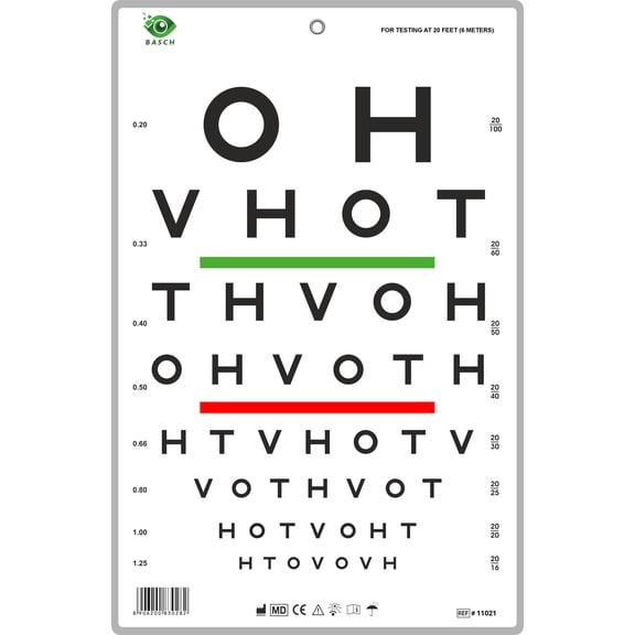 BASCH HOTV Chart with Red Green Bar Visual Acuity Test 6m / 20ft