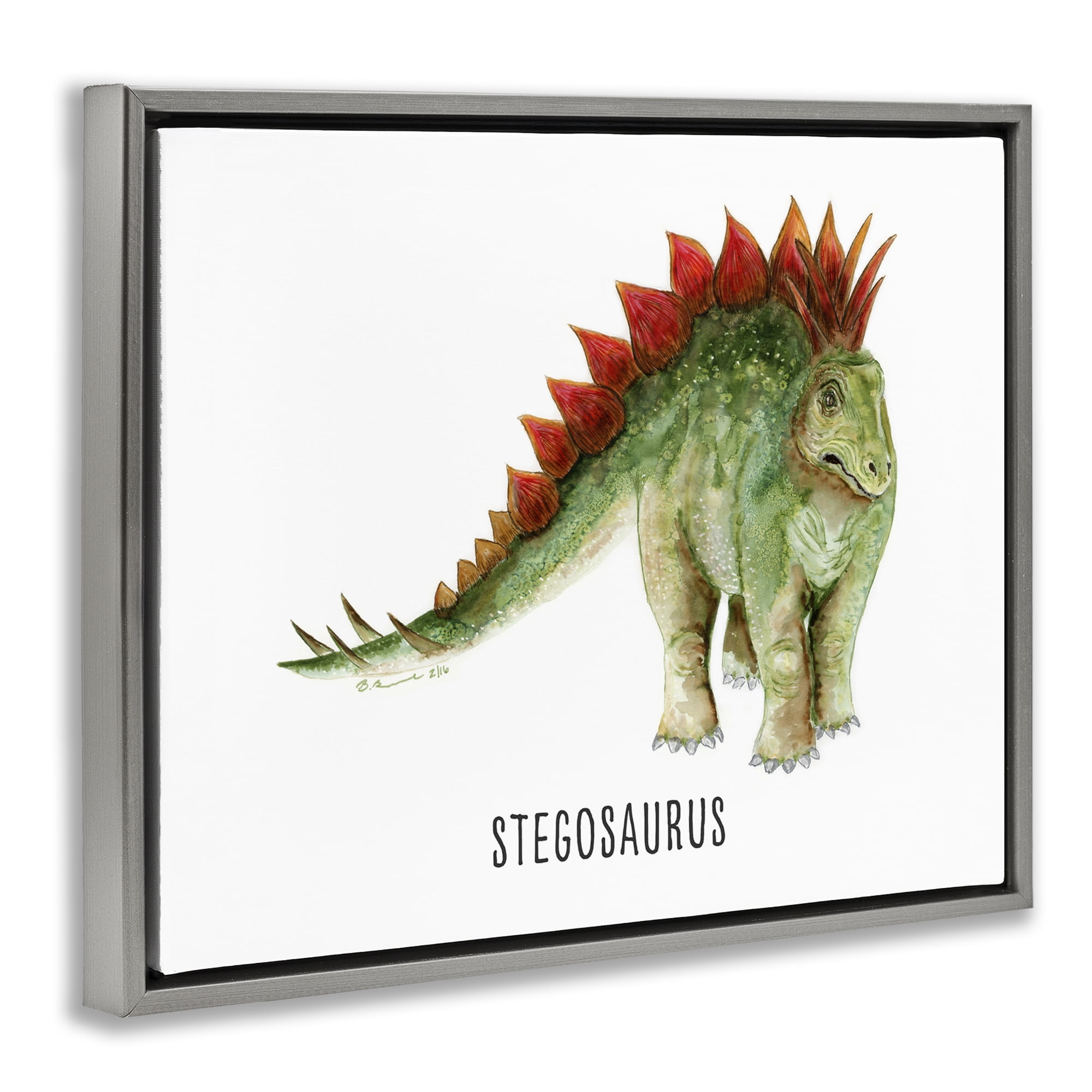 Stupell Industries Stegosaurus Dinosaur Learning Animals Painting Gray Floater Framed Canvas Art Print Wall Art, 31 x 25