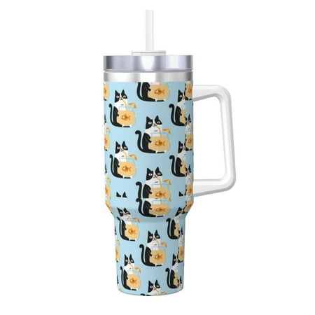 

Susaid FUNNY CAT IS DRINKING WATER Print Indoor Outdoor Straw Lid 40oz Ice Bully With Handle Stainless Steel Cup for Home Office and Car