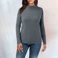 thumbnail image 2 of ASFGIMUJ Women Casual Solid Color Bottoming Shirt Slim High Collar Knitted Long Sleeved Top, 2 of 4