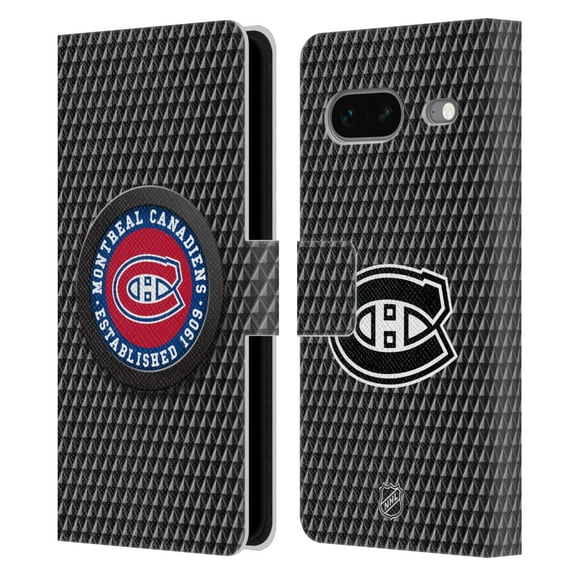 Head Case Designs Officially Licensed NHL Montreal Canadiens Puck Texture Leather Book Wallet Case Cover Compatible with Google Pixel 7