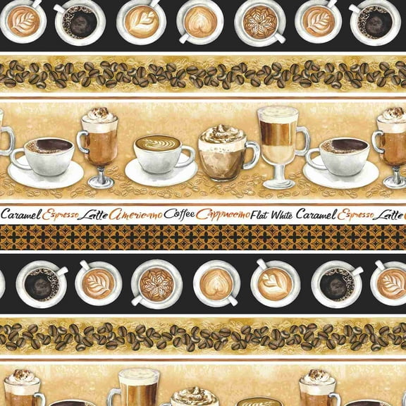 For The Love Of Coffee Coffee Bar Stripe Cotton Fabric